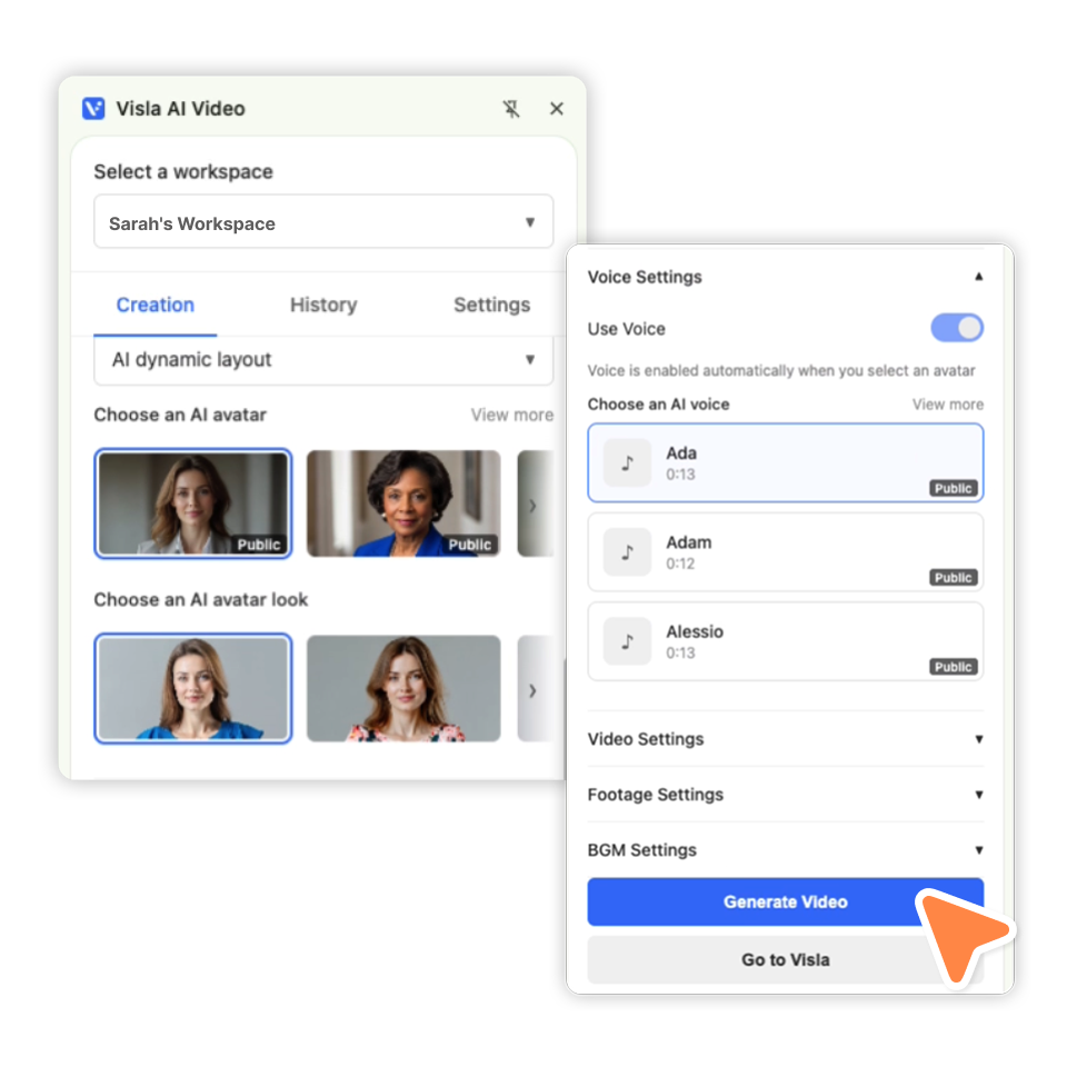 Customize avatar, voice, layout, subtitles, and video settings before generation